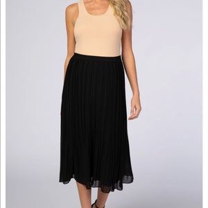 Black pleated maternity midi skirt